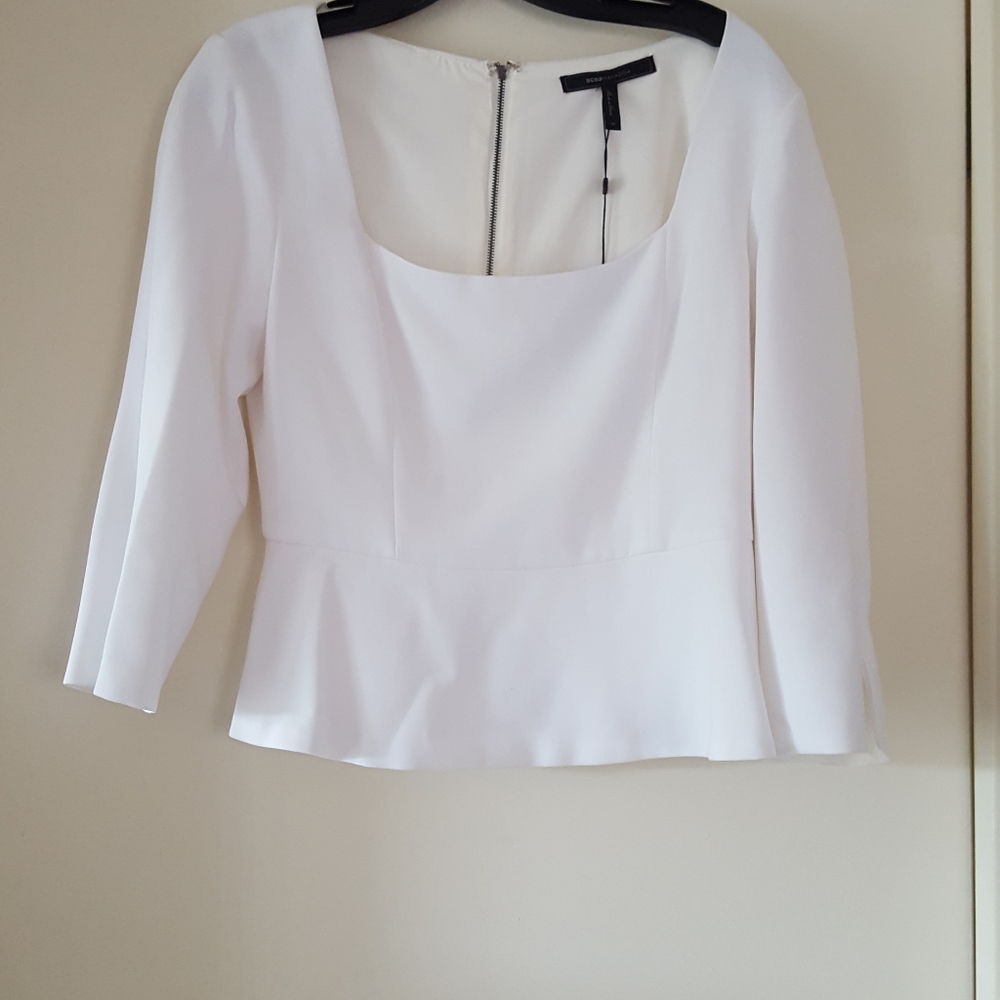 BCBG White Optic Peplum Top